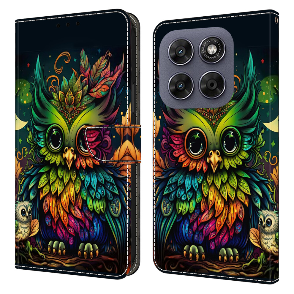 (Colorful Owl) Phone Case For Motorola Moto G67 5G / G77 5G Pattern Printed Tpu + Pu Leather Flip Cover With Card Slot 6914296872514