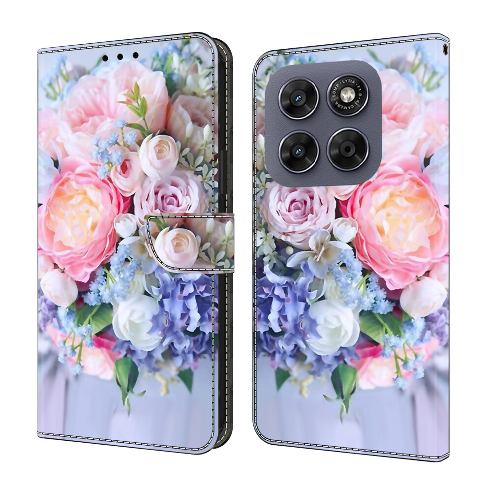 (Colorful Flower) For Motorola Moto G17 Power 4G / G17 4G / G15 4G / G15 Power 4G Case Magnetic Clasp 3D Pattern Leather Wallet Phone Cove 6914298203859