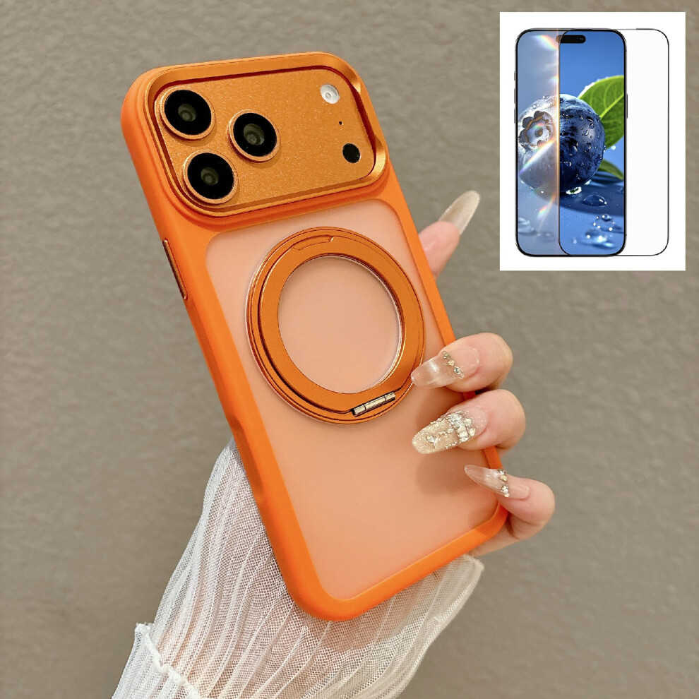 (Orange) For Iphone 17 Pro Max Magnetic Case With Tempered Glass 360° Ring Kickstand Matte Translucent Cover Compatible With Orange 6914292827631