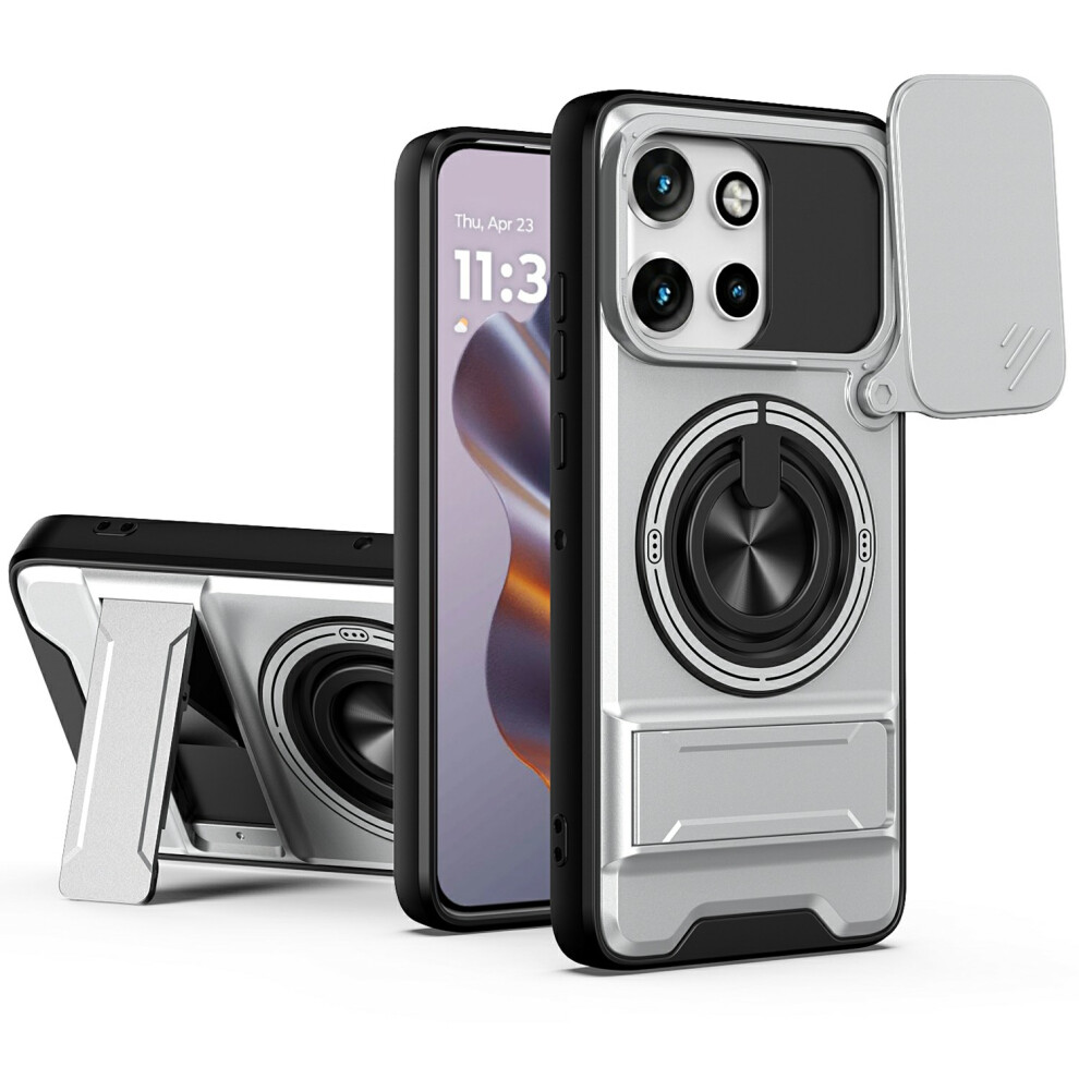 (Silver) For Motorola Edge 60 Neo 5G / Edge 50 Neo 5G / Moto S50 5G / Thinkphone 25 5G Magnetic Case Ring Holder Foldable Kicksta Silver 6914296145694