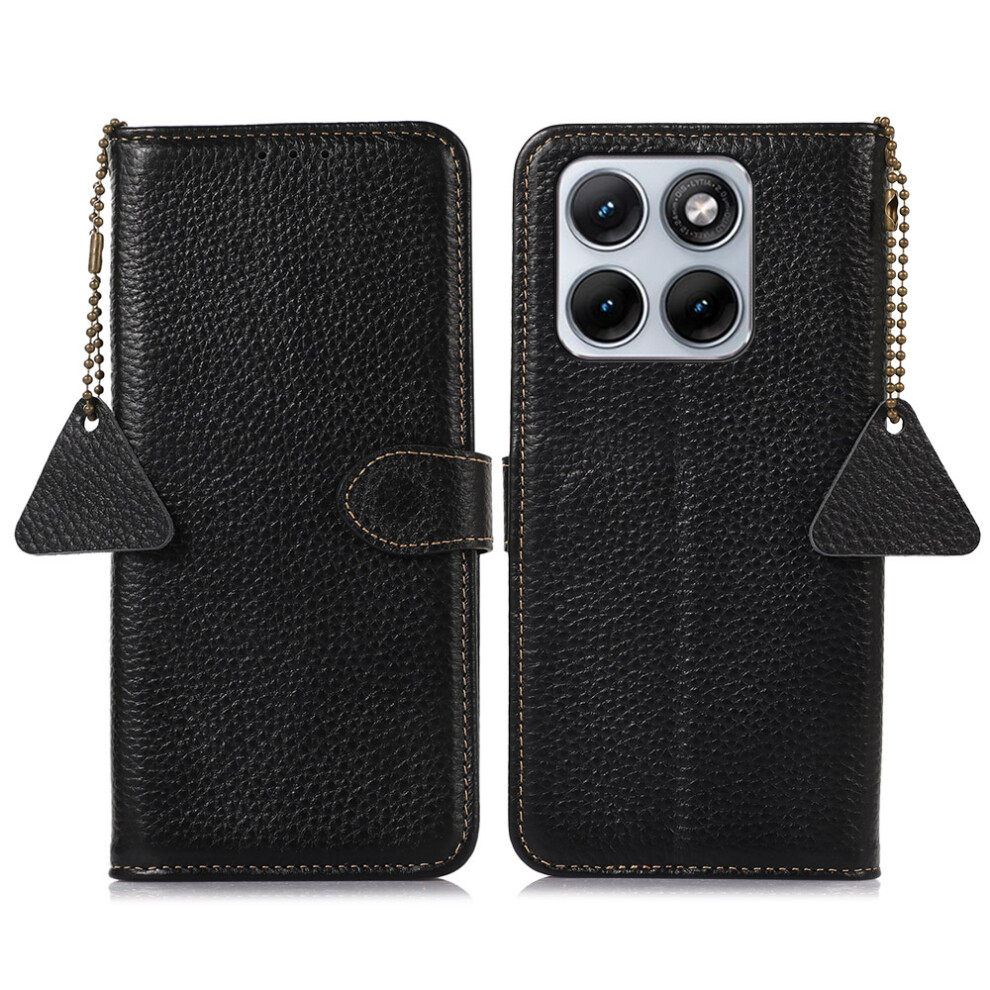 (Black) For Motorola Edge 70 Fusion+ 5G / Edge 70 Fusion 5G Case Rfid Blocking Genuine Cow Leather Phone Cover Litchi Texture Black 6914298904541