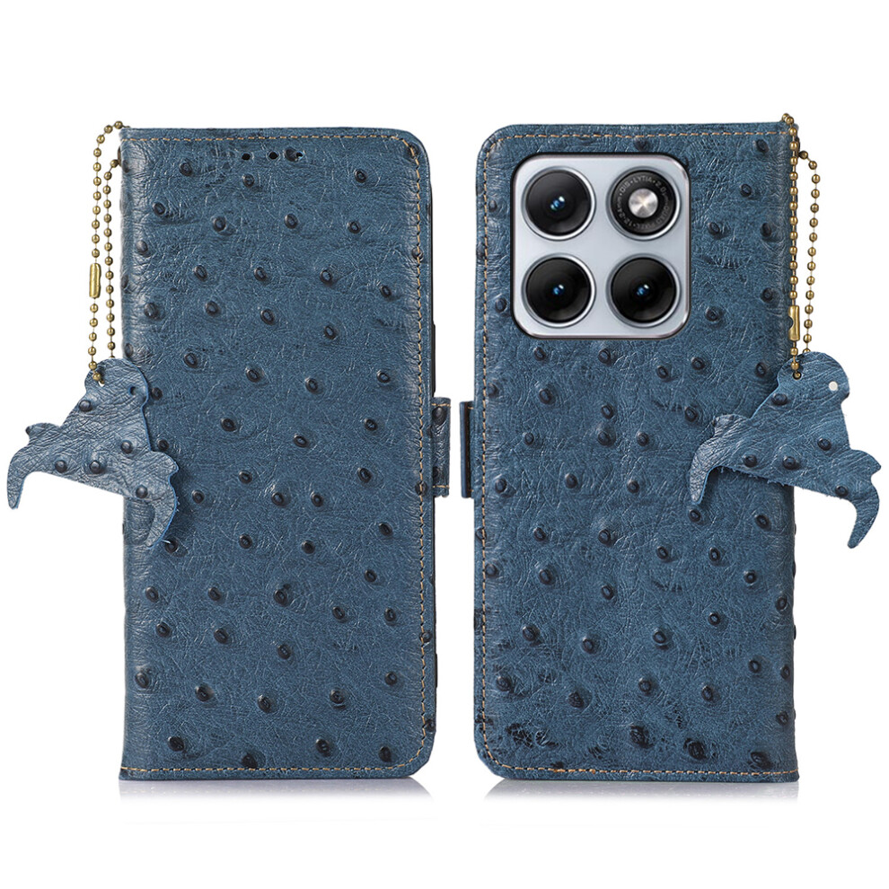 (Blue) For Motorola Edge 70 Fusion+ 5G / Edge 70 Fusion 5G Case Rfid Blocking Genuine Cow Leather Phone Case Ostrich Texture Blue 6914297067728