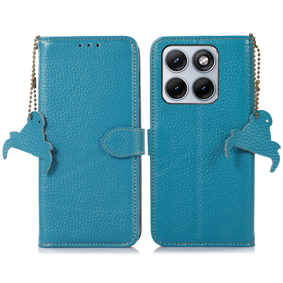 (Blue) For Motorola Edge 70 Fusion+ 5G / Edge 70 Fusion 5G Case Rfid Blocking Genuine Cow Leather Phone Cover Litchi Texture Blue 6914298743942