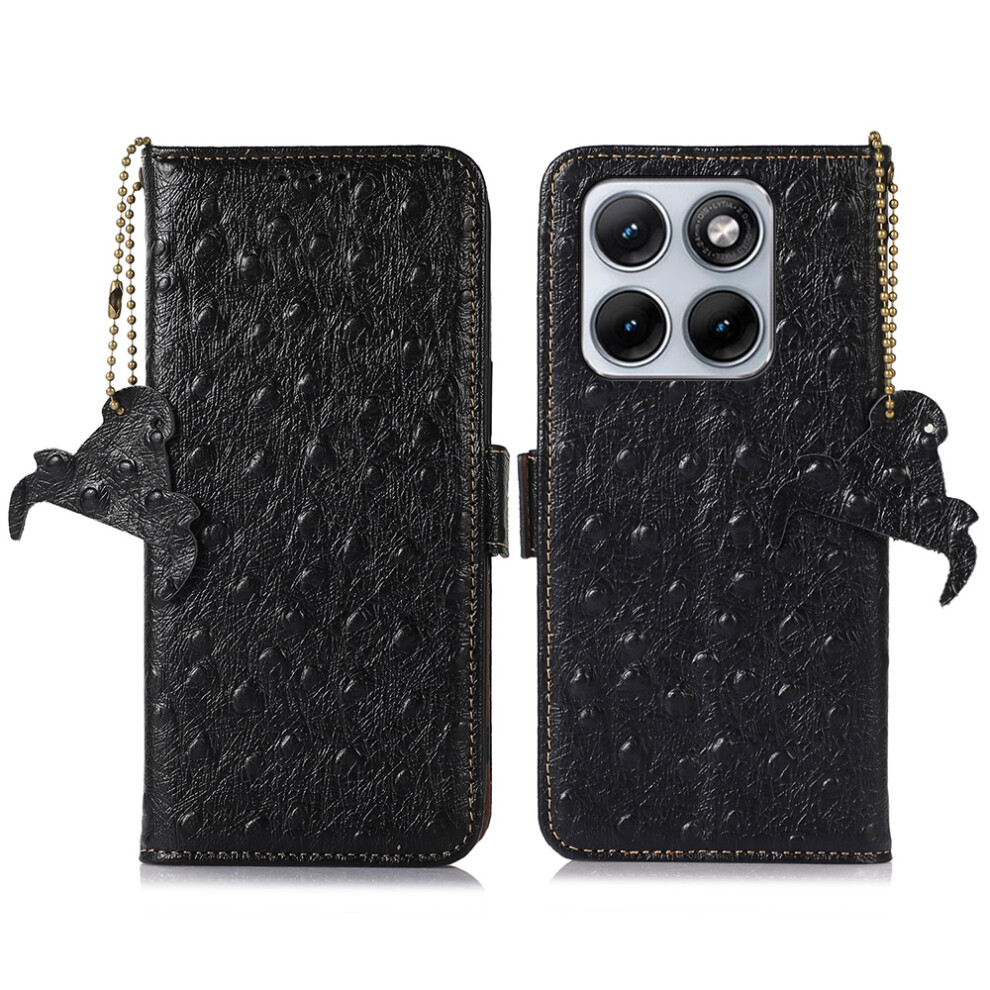 (Black) For Motorola Edge 70 Fusion+ 5G / Edge 70 Fusion 5G Case Rfid Blocking Genuine Cow Leather Phone Case Ostrich Texture Black 6914293171443