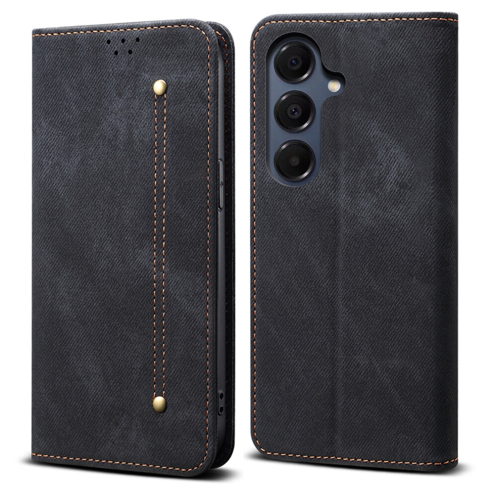 (Black) For Samsung Galaxy A37 5G Case Jeans Cloth Texture Anti-Scratch Leather Stand Phone Cover Black 6914297765990