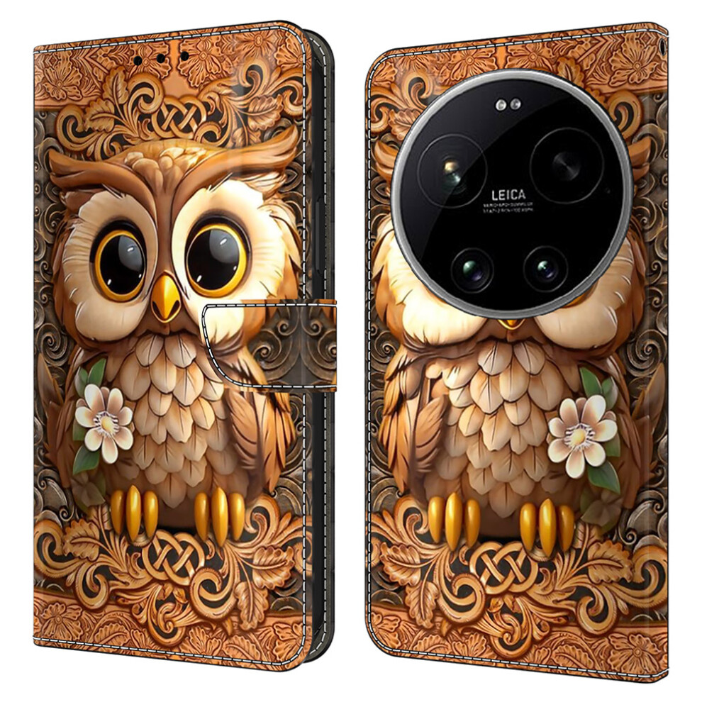 ( Owl) Phone Case For Xiaomi 17 Ultra 5G Pattern Printed Tpu + Pu Leather Flip Cover With Card Slot Red 6914299904618