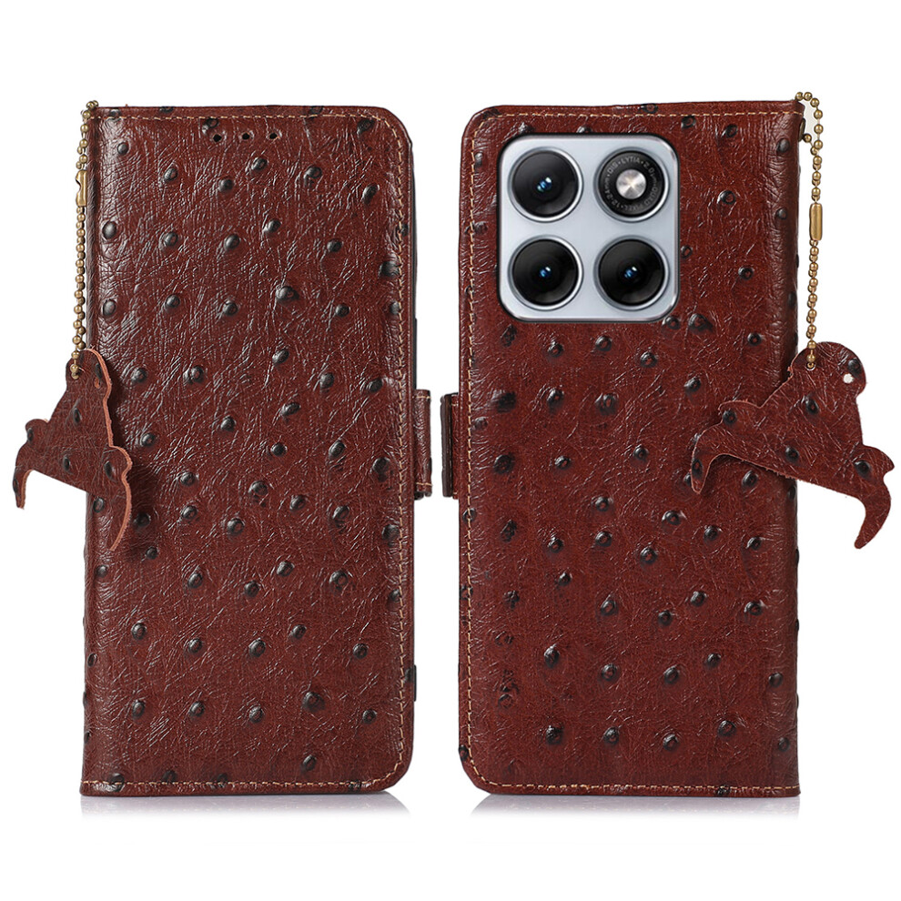 (Coffee) For Motorola Edge 70 Fusion+ 5G / Edge 70 Fusion 5G Case Rfid Blocking Genuine Cow Leather Phone Case Ostrich Texture Brown 6914294564787