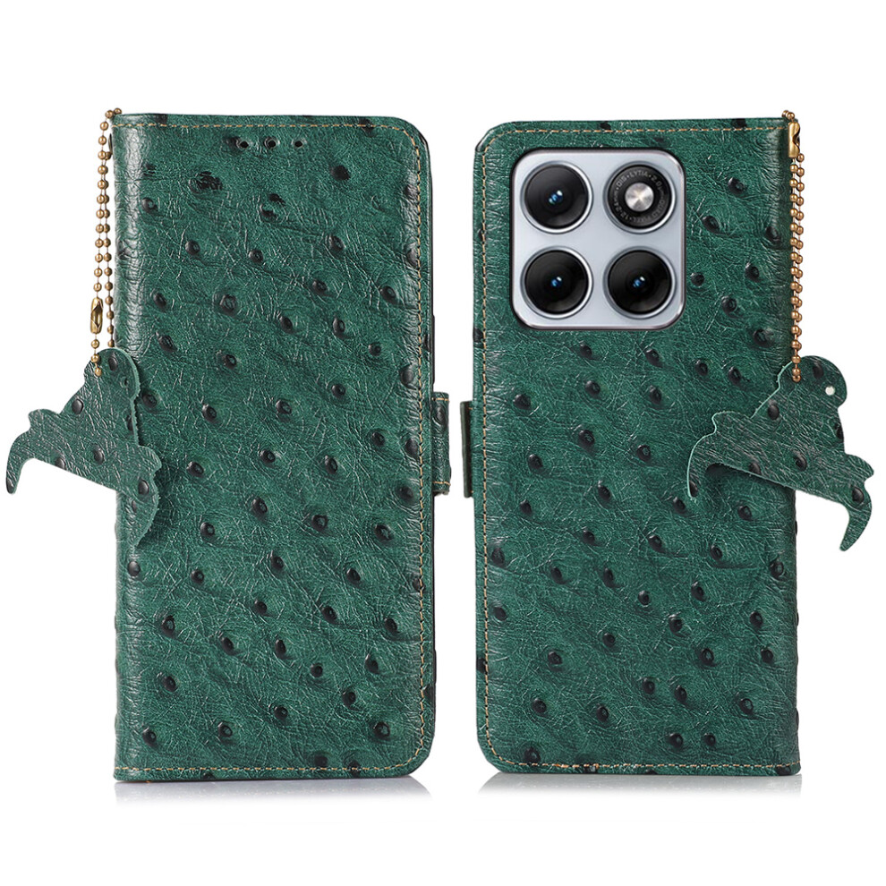 (Green) For Motorola Edge 70 Fusion+ 5G / Edge 70 Fusion 5G Case Rfid Blocking Genuine Cow Leather Phone Case Ostrich Texture Green 6914299062110