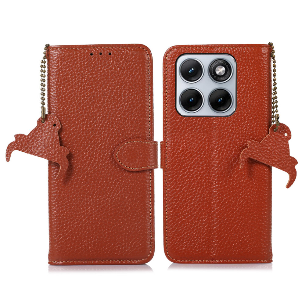 (Brown) For Motorola Edge 70 Fusion+ 5G / Edge 70 Fusion 5G Case Rfid Blocking Genuine Cow Leather Phone Cover Litchi Texture Brown 6914298955703