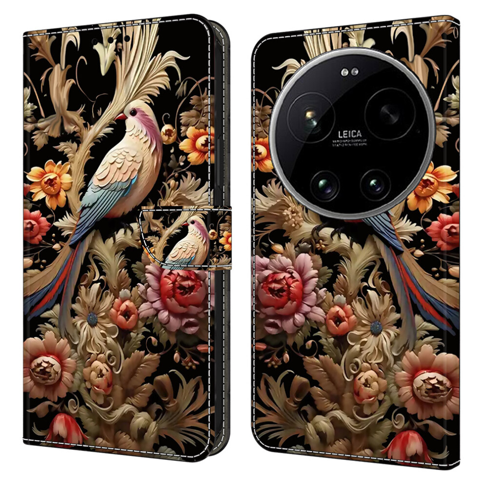 (Vintage Flower And Bird) Wallet Case For Xiaomi 17 Ultra 5G Pu Leather Phone Cover With Stand 6914298048016