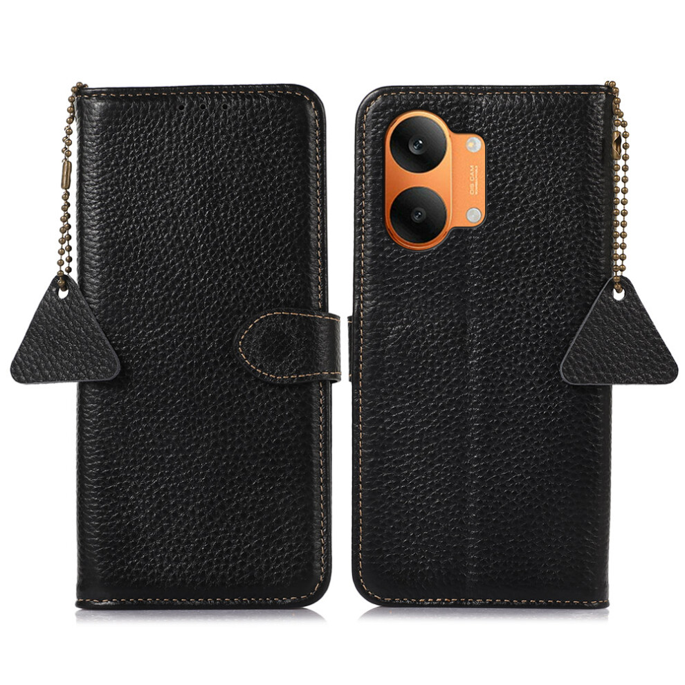 (Black) For Xiaomi Redmi Turbo 5 Max 5G 5G Case Rfid Blocking Genuine Cow Leather Phone Cover Litchi Texture Black 6914292689604