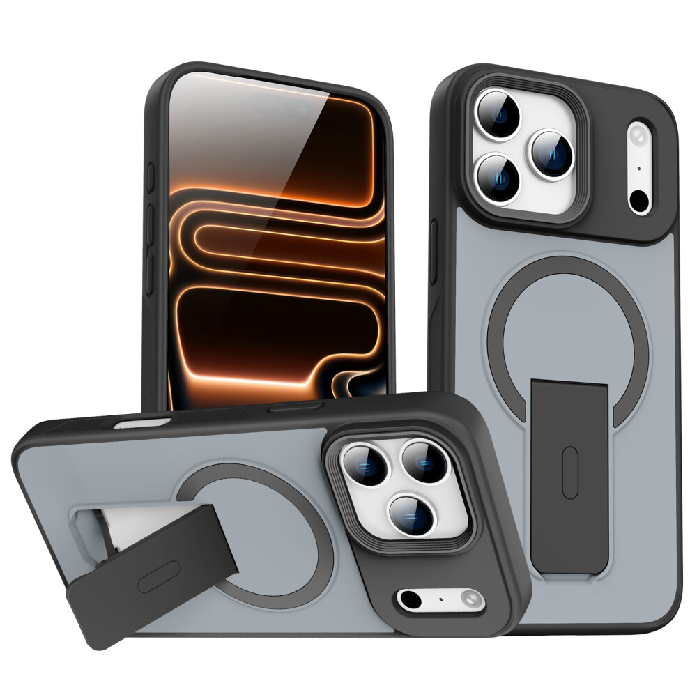 (4) For Iphone 17 Pro Max Magnetic Case With Hidden Kickstand Shockproof Tpu + Pc Cover Compatible With Magsafe- Black 6914290365838