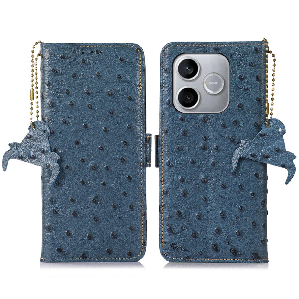(Blue) For Honor 600 Lite 5G Case Rfid Blocking Genuine Cow Leather Phone Case Ostrich Texture Blue 6914296509595