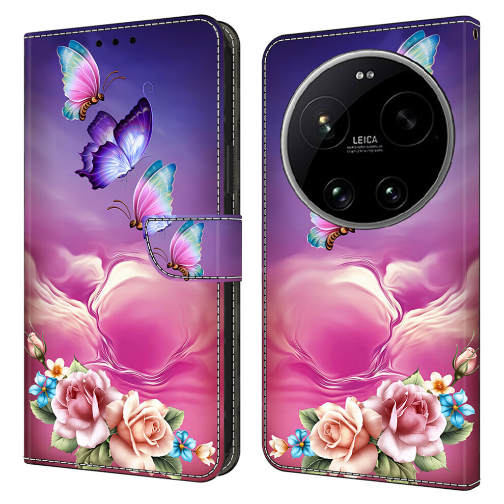 (Butterfly Flower) Phone Case For Xiaomi 17 Ultra 5G Pattern Printed Tpu + Pu Leather Flip Cover With Card Slot 6914297666327