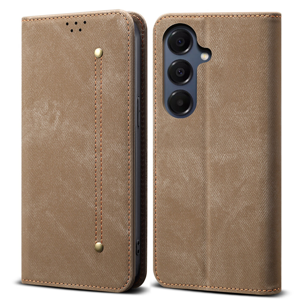 (Khaki) For Samsung Galaxy A37 5G Case Jeans Cloth Texture Anti-Scratch Leather Stand Phone Cover 6914293704351