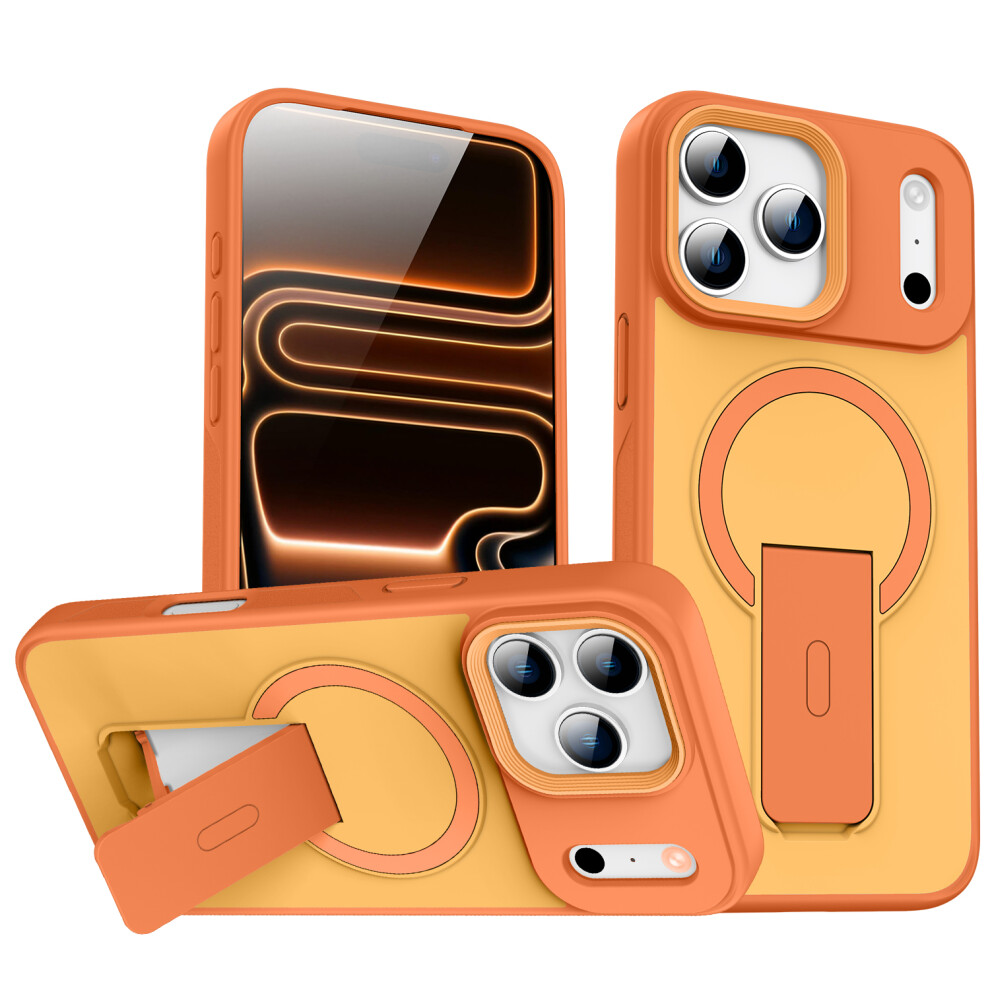 (5) For Iphone 17 Pro Max Magnetic Case With Hidden Kickstand Shockproof Tpu + Pc Cover Compatible With Magsafe- Black 6914291094737