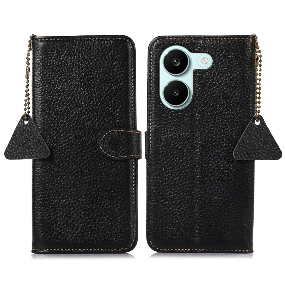 (Black) For Xiaomi Redmi Turbo 5 5G Case Rfid Blocking Genuine Cow Leather Phone Cover Litchi Texture Black 6914291298968