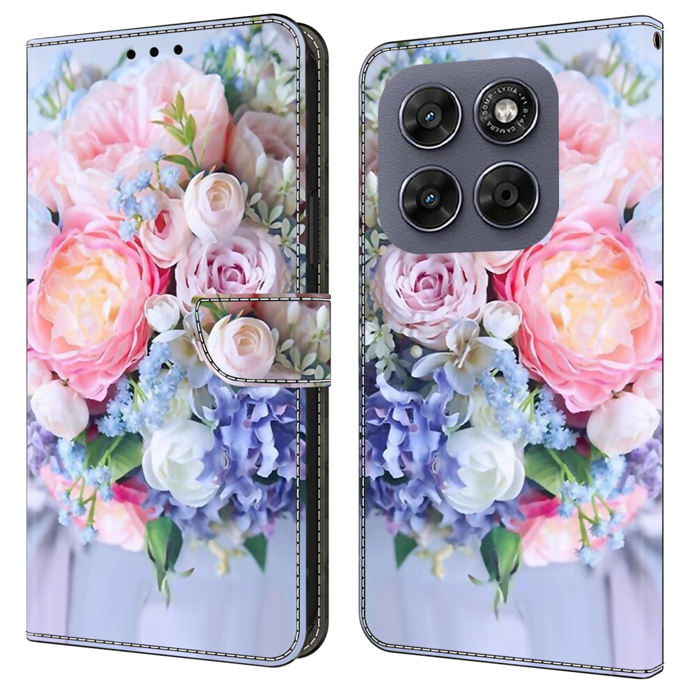 (Colorful Flower) Wallet Case For Motorola Moto G67 5G / G77 5G Magnetic Clasp 3D Pattern Leather Phone Cover 6914299968344