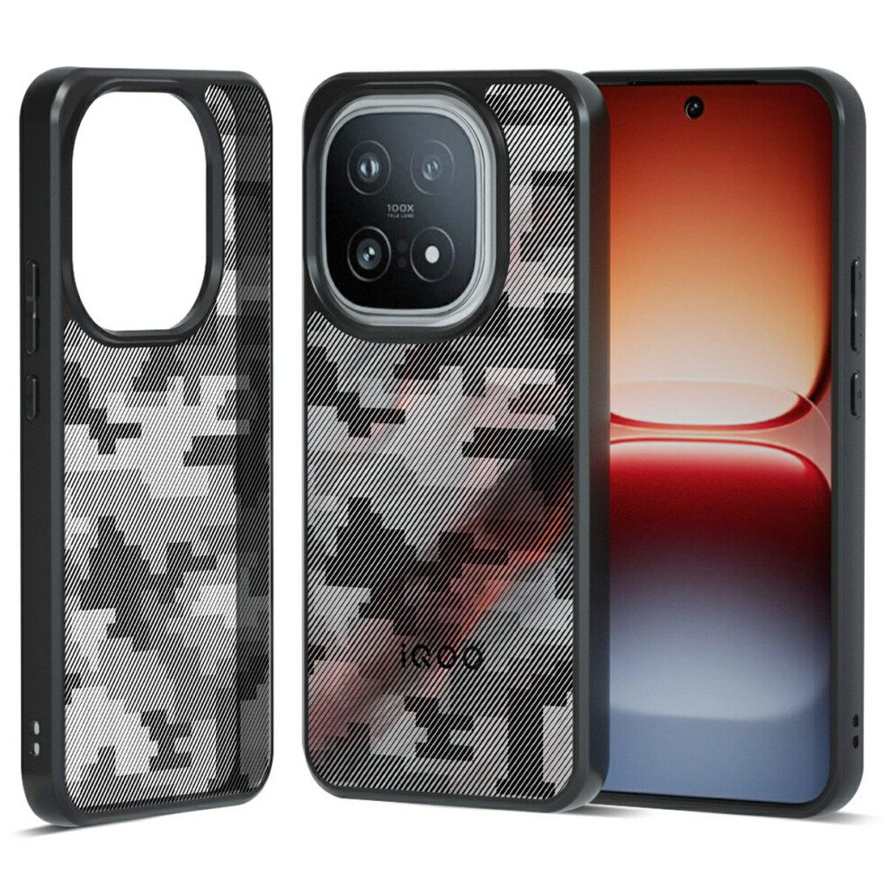 (Grid Camouflage) For Vivo Iqoo 15 5G Case Soft Tpu Frame Hard Pc Back Anti-Fall Phone Cover 6914299041160