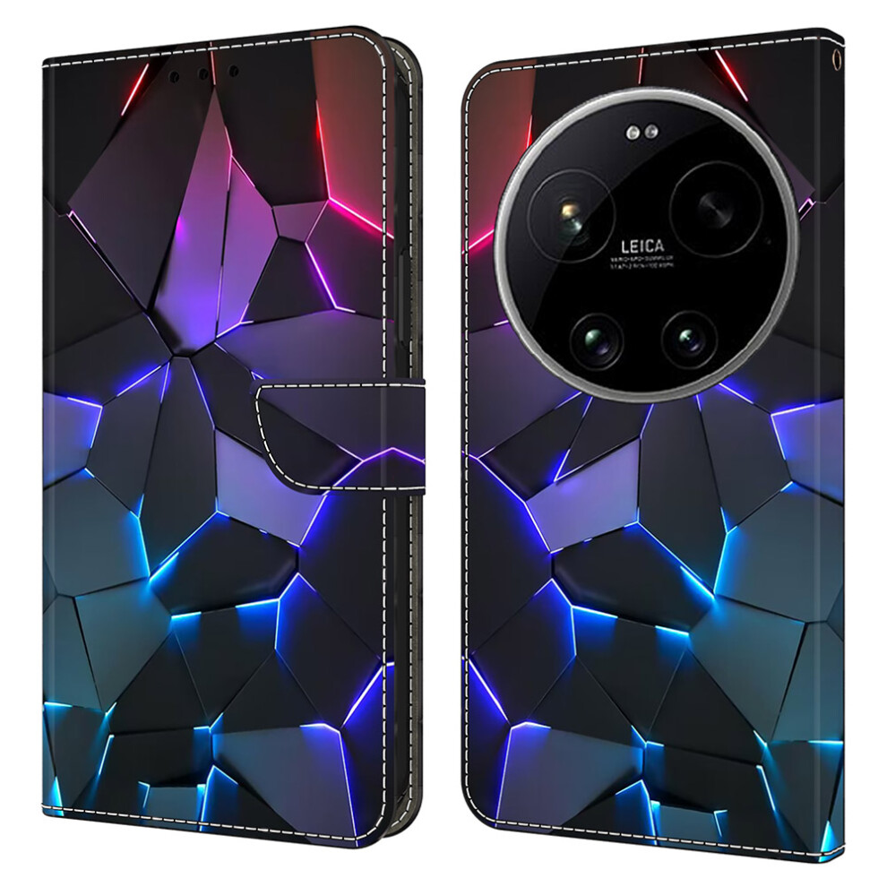 ( Cracks) Phone Case For Xiaomi 17 Ultra 5G Pattern Printed Tpu + Pu Leather Flip Cover With Card Slot Blue 6914299618171