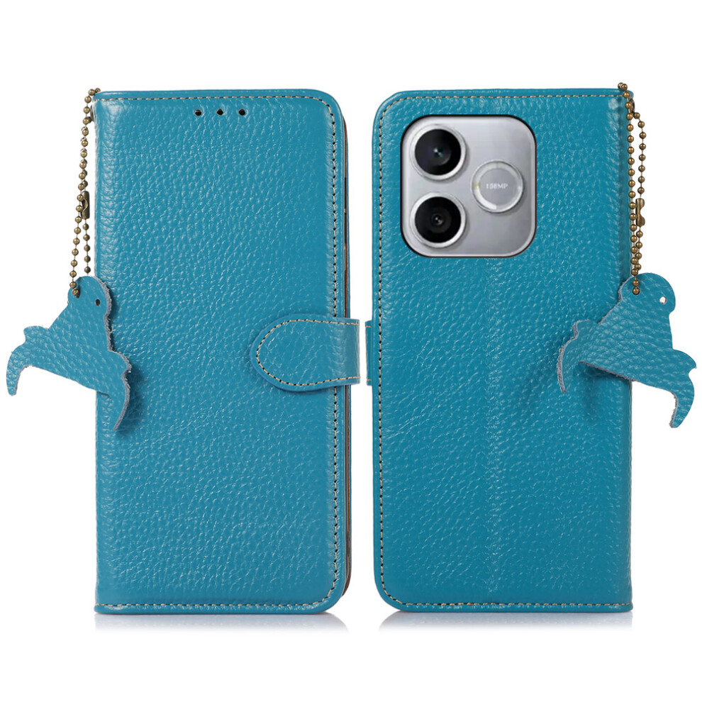 (Blue) For Honor 600 Lite 5G Case Rfid Blocking Genuine Cow Leather Phone Cover Litchi Texture Blue 6914294887978
