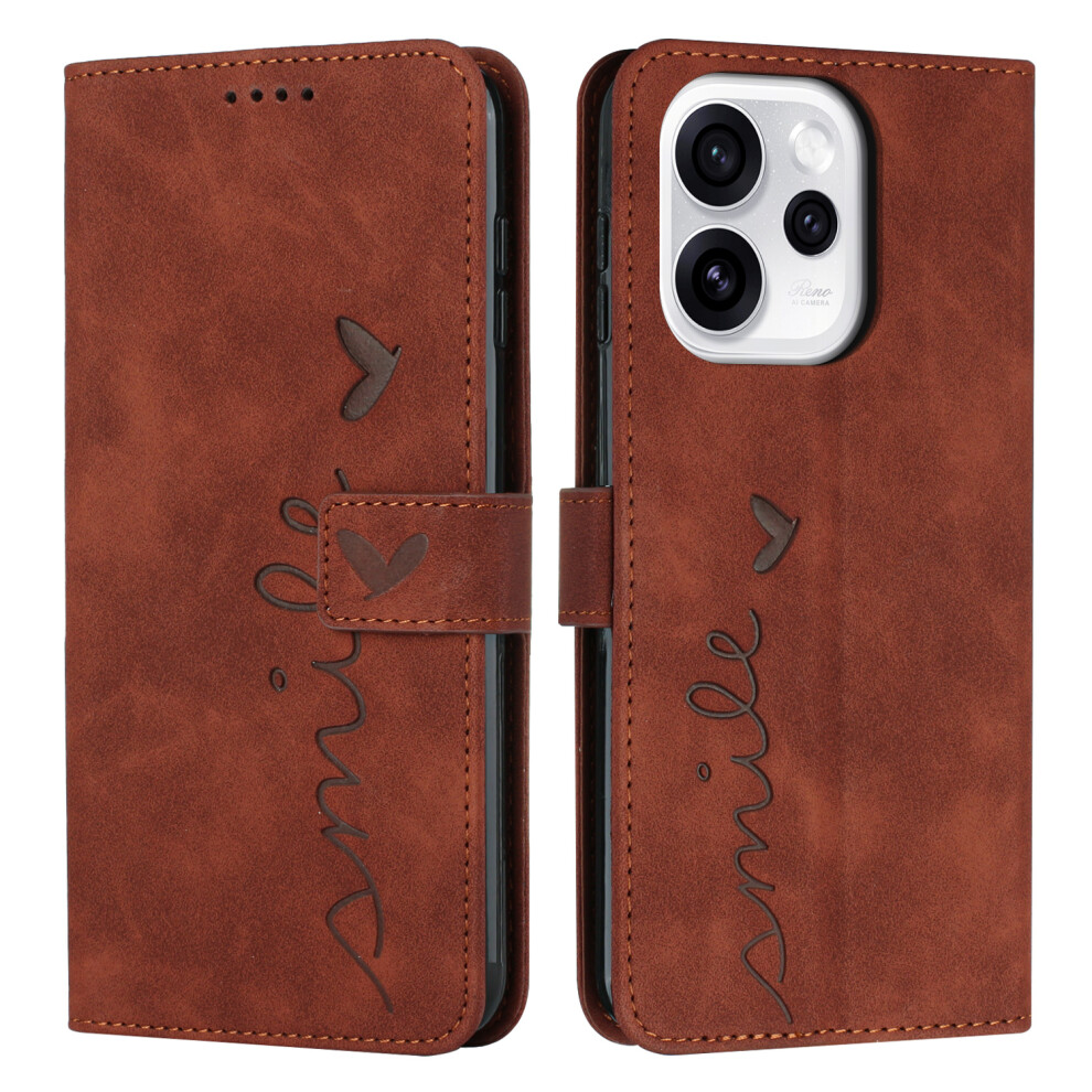 (Brown) For Oppo Reno15c 5G (China) / Oppo Reno15 5G (Global) Stand Case Pu Leather Phone Cover Imprinted Heart Pattern Brown 6914299394716