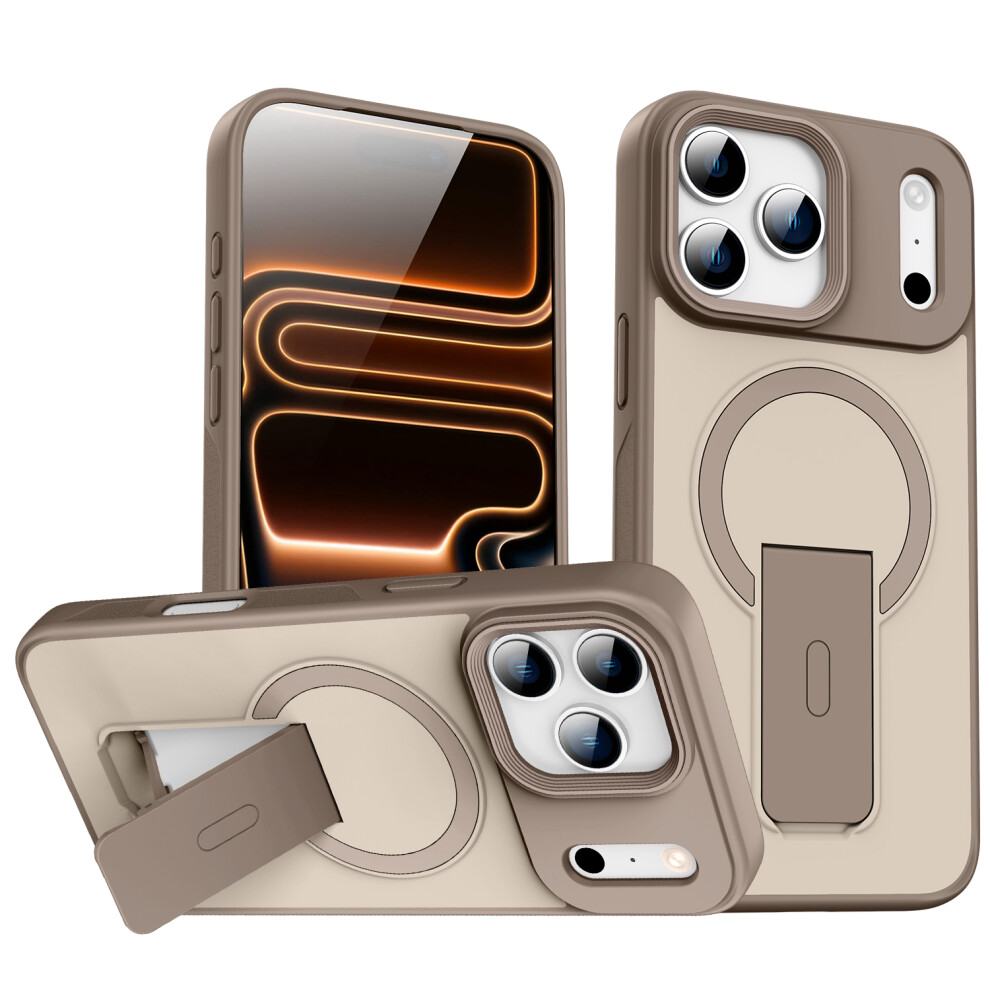 (Desert ) For Iphone 17 Pro Magnetic Case With Hidden Kickstand Shockproof Tpu + Pc Cover Compatible With Magsafe Gold 6914296179330