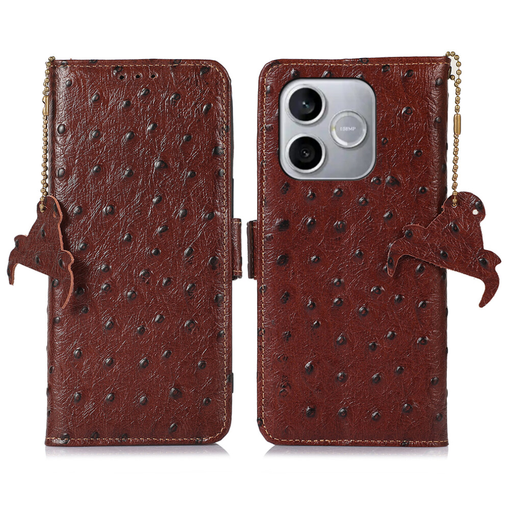 (Coffee) For Honor 600 Lite 5G Case Rfid Blocking Genuine Cow Leather Phone Case Ostrich Texture Brown 6914297267654