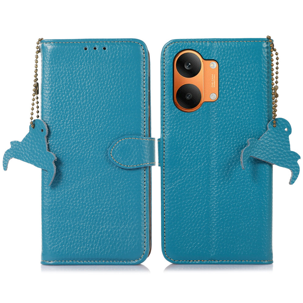 (Blue) For Xiaomi Redmi Turbo 5 Max 5G 5G Case Rfid Blocking Genuine Cow Leather Phone Cover Litchi Texture Blue 6914294015920