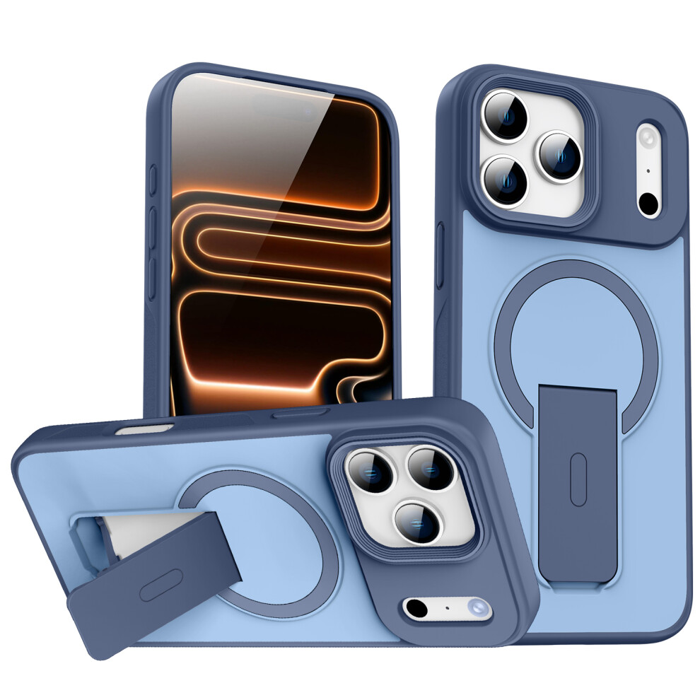(Dark ) For Iphone 17 Pro Magnetic Case With Hidden Kickstand Shockproof Tpu + Pc Cover Compatible With Magsafe Blue 6914291388973
