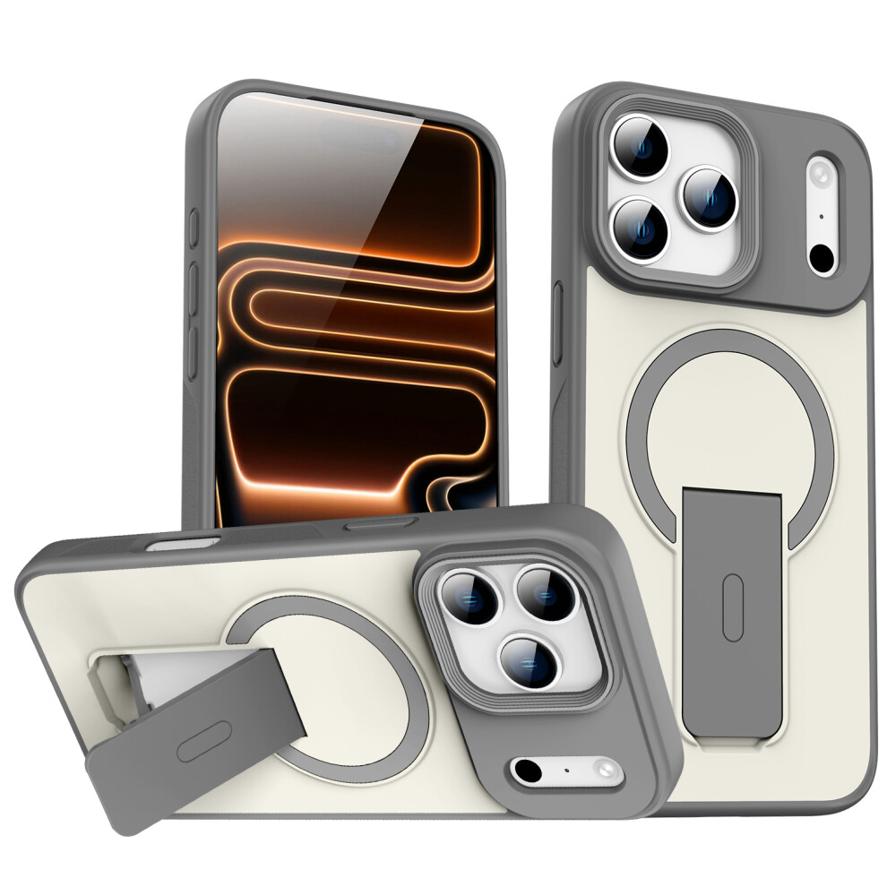 (Titanium ) For Iphone 17 Pro Magnetic Case With Hidden Kickstand Shockproof Tpu + Pc Cover Compatible With Magsafe Grey 6914291933944