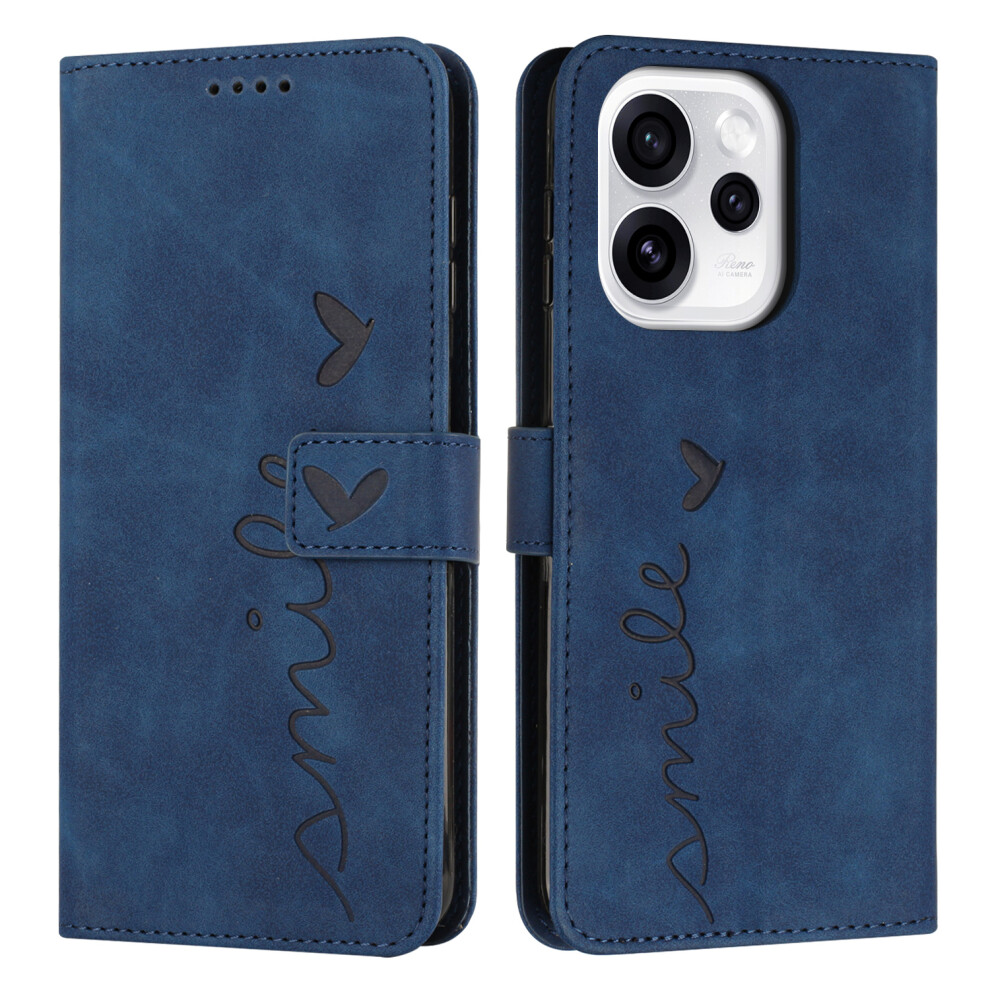 (Blue) For Oppo Reno15c 5G (China) / Oppo Reno15 5G (Global) Stand Case Pu Leather Phone Cover Imprinted Heart Pattern Blue 6914292982767