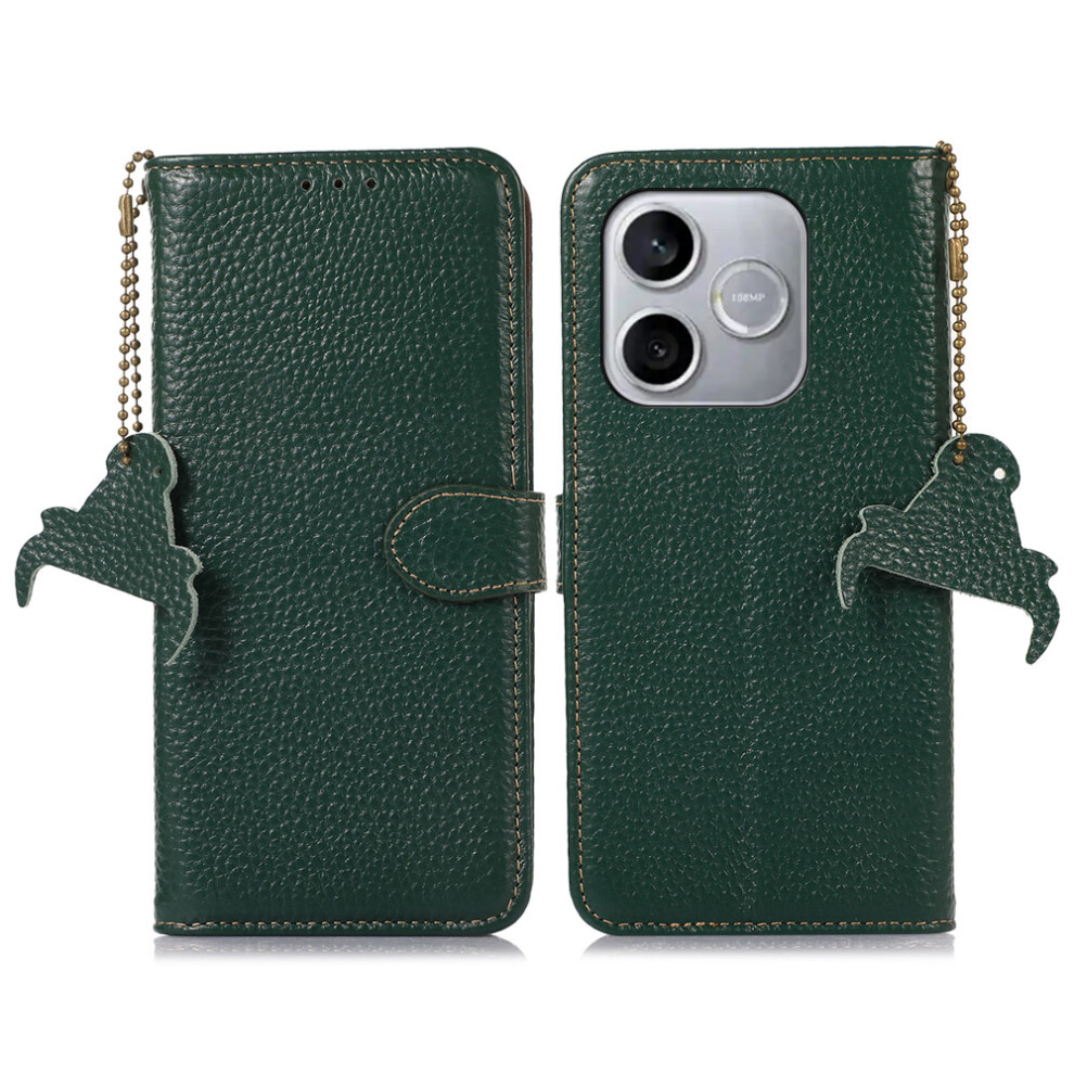 (Green) For Honor 600 Lite 5G Case Rfid Blocking Genuine Cow Leather Phone Cover Litchi Texture Green 6914294782853