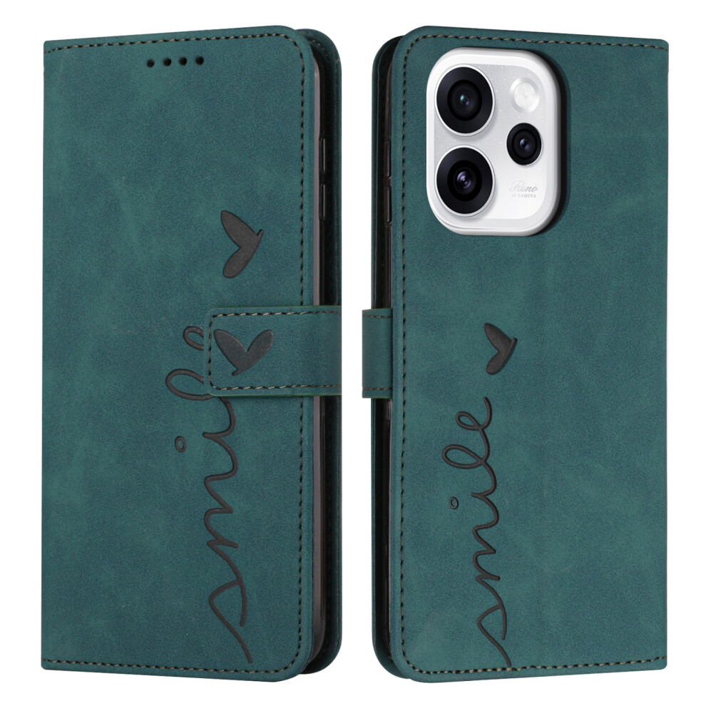 (Green) For Oppo Reno15c 5G (China) / Oppo Reno15 5G (Global) Stand Case Pu Leather Phone Cover Imprinted Heart Pattern Green 6914291346560