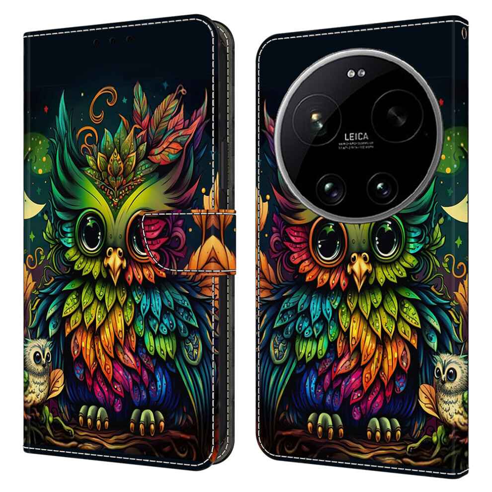 (Colorful Owl) Phone Case For Xiaomi 17 Ultra 5G Pattern Printed Tpu + Pu Leather Flip Cover With Card Slot 6914290099245