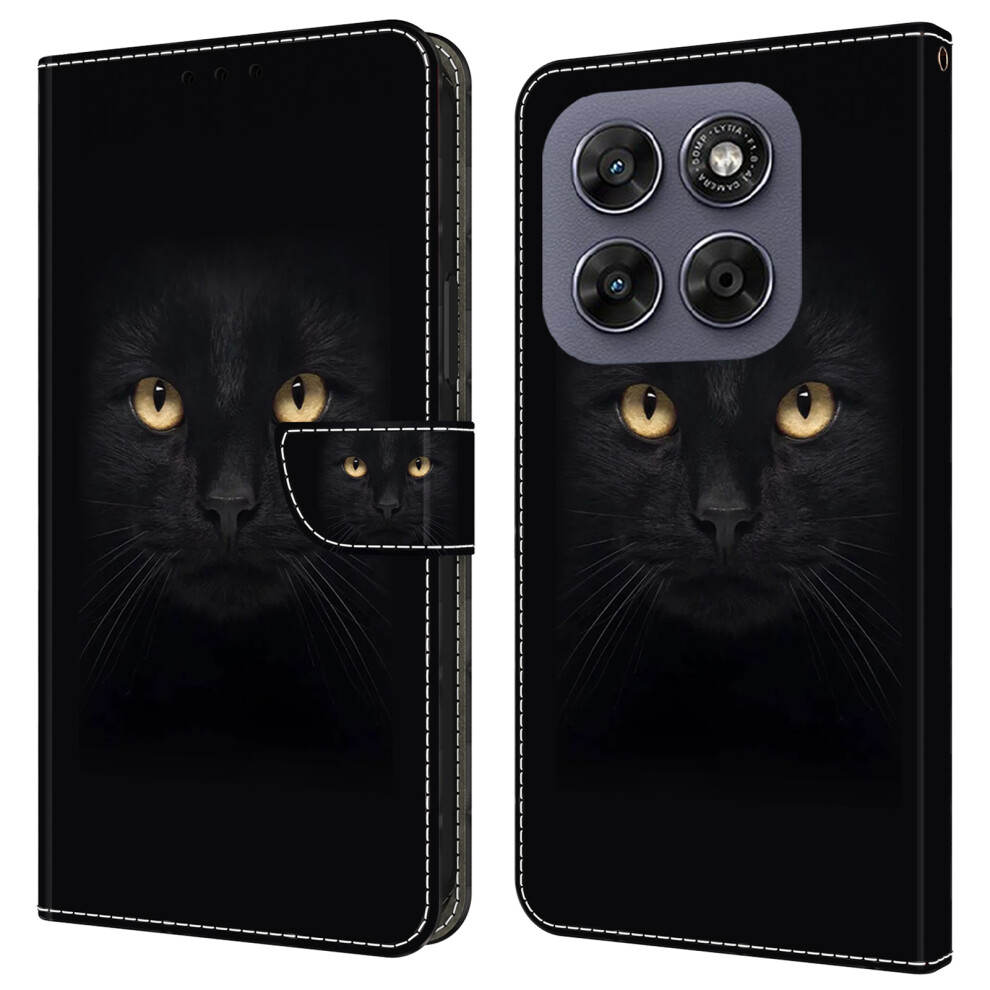 ( Cat) Wallet Case For Motorola Moto G67 5G / G77 5G Magnetic Clasp 3D Pattern Leather Phone Cover Black 6914297769905