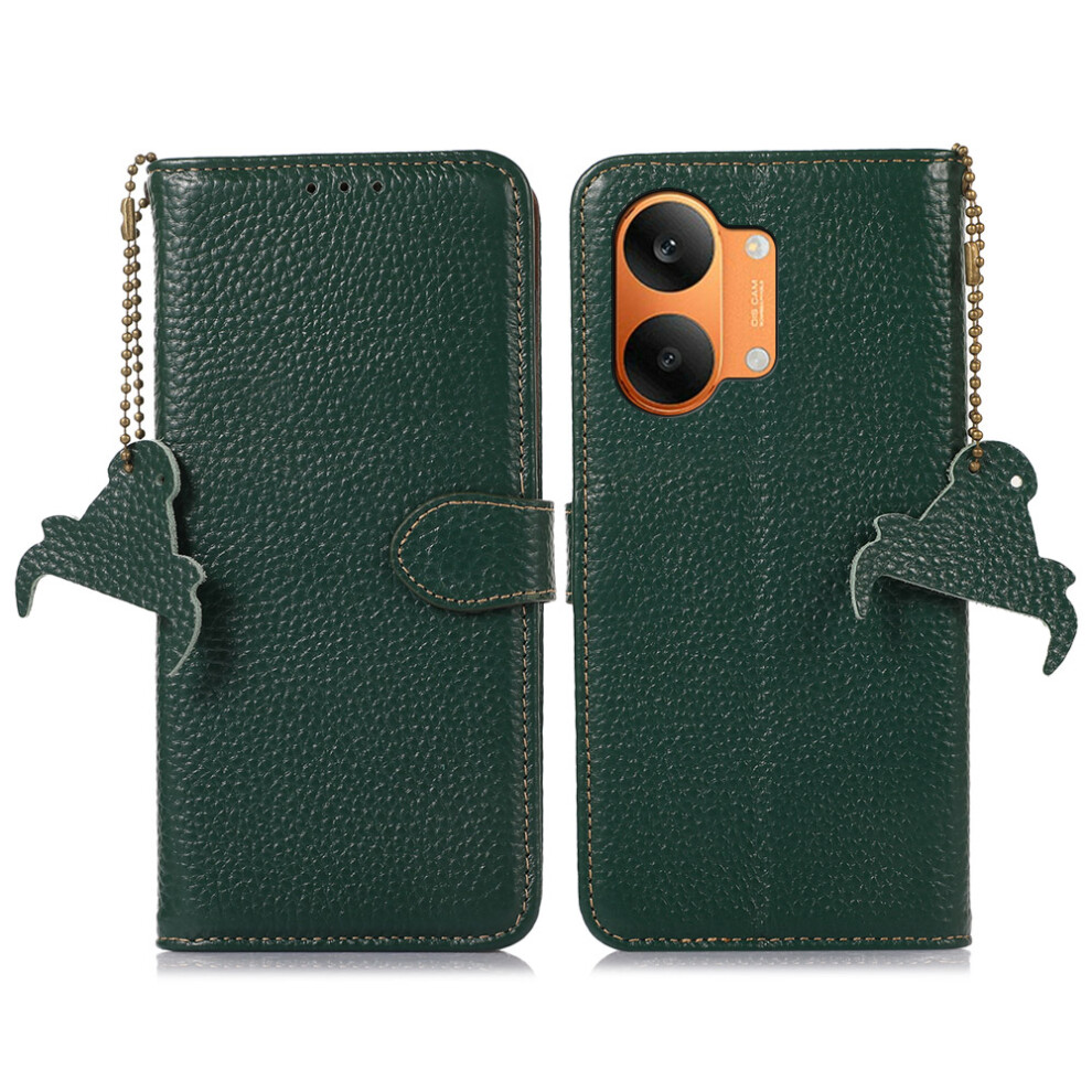(Green) For Xiaomi Redmi Turbo 5 Max 5G 5G Case Rfid Blocking Genuine Cow Leather Phone Cover Litchi Texture Green 6914292379710