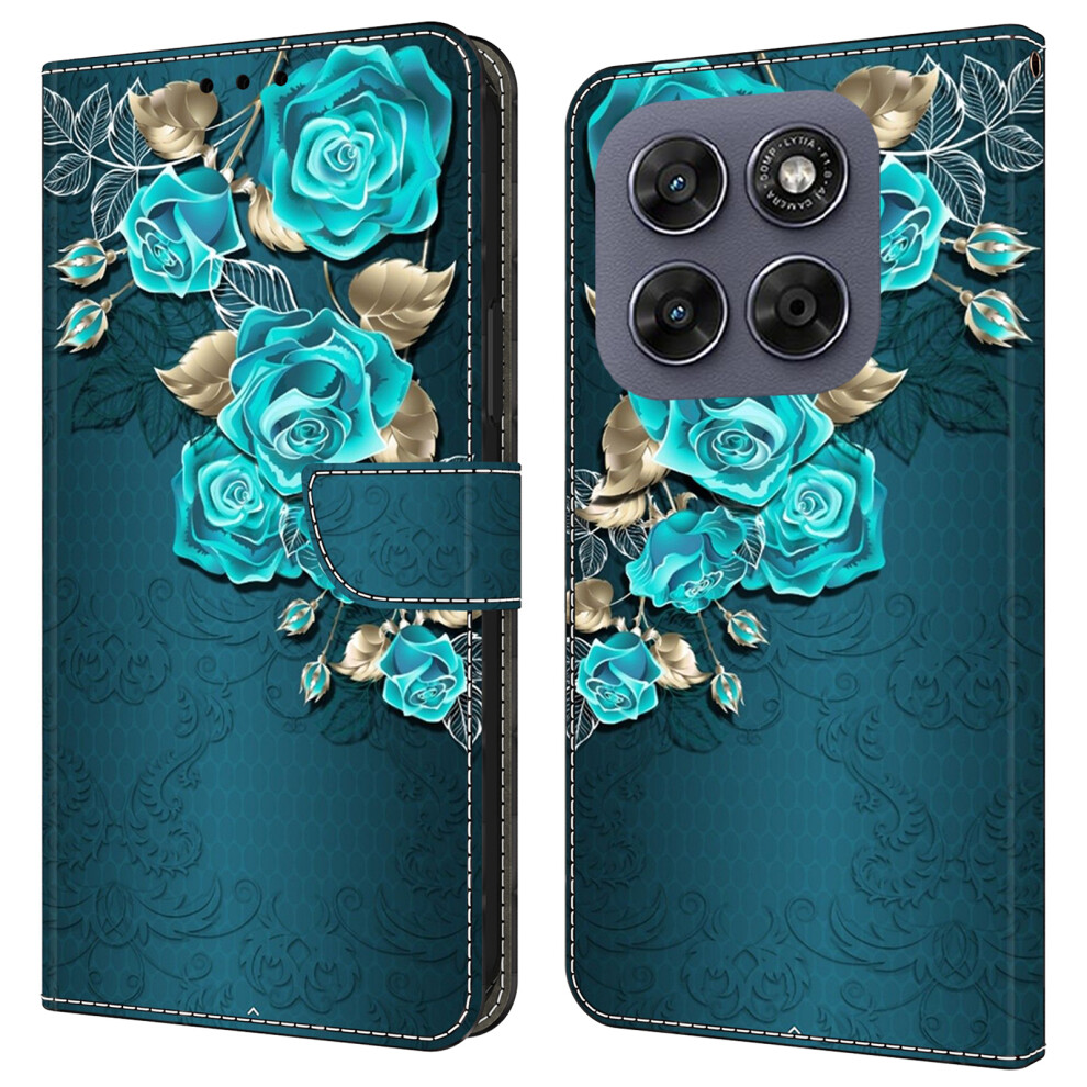 ( Rose) Wallet Case For Motorola Moto G57 5G Magnetic Clasp 3D Pattern Leather Phone Cover Blue 6914298601389