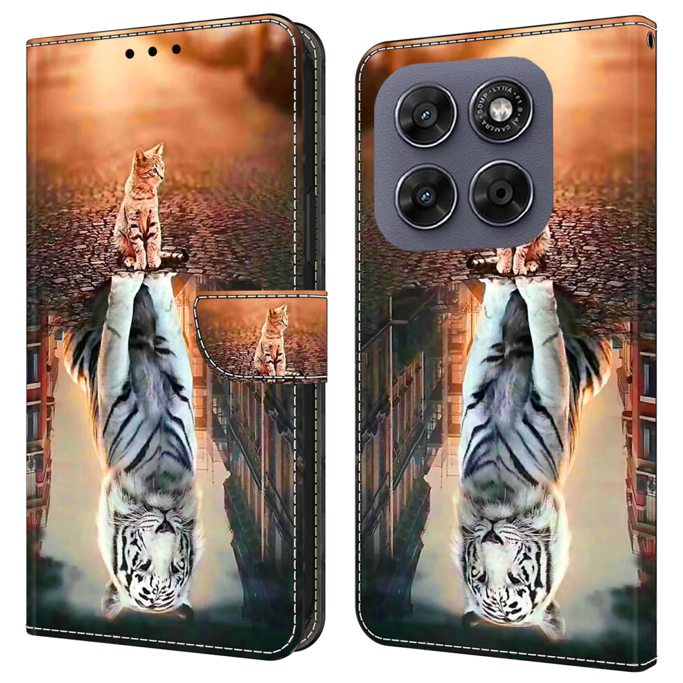 (Cat And Tiger) Wallet Case For Motorola Moto G67 5G / G77 5G Magnetic Clasp 3D Pattern Leather Phone Cover 6914294285231