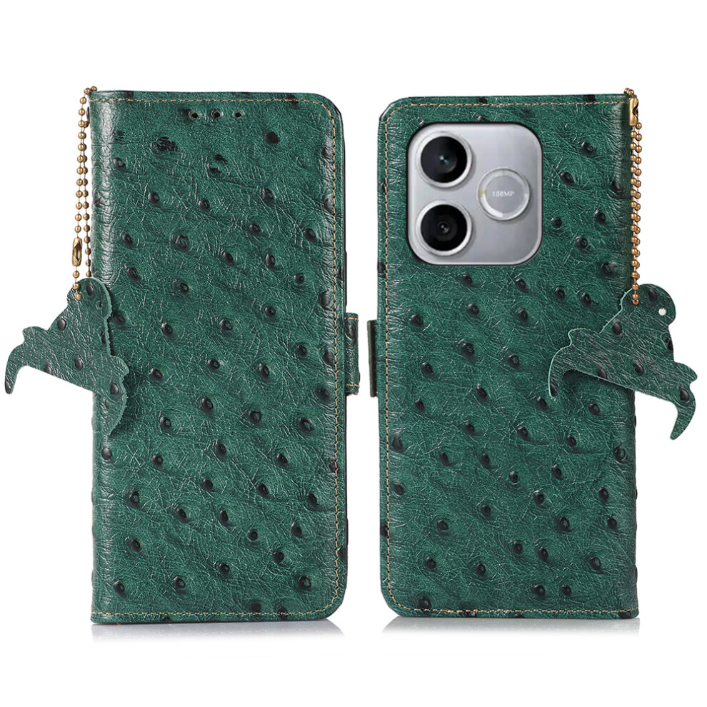 (Green) For Honor 600 Lite 5G Case Rfid Blocking Genuine Cow Leather Phone Case Ostrich Texture Green 6914293672988