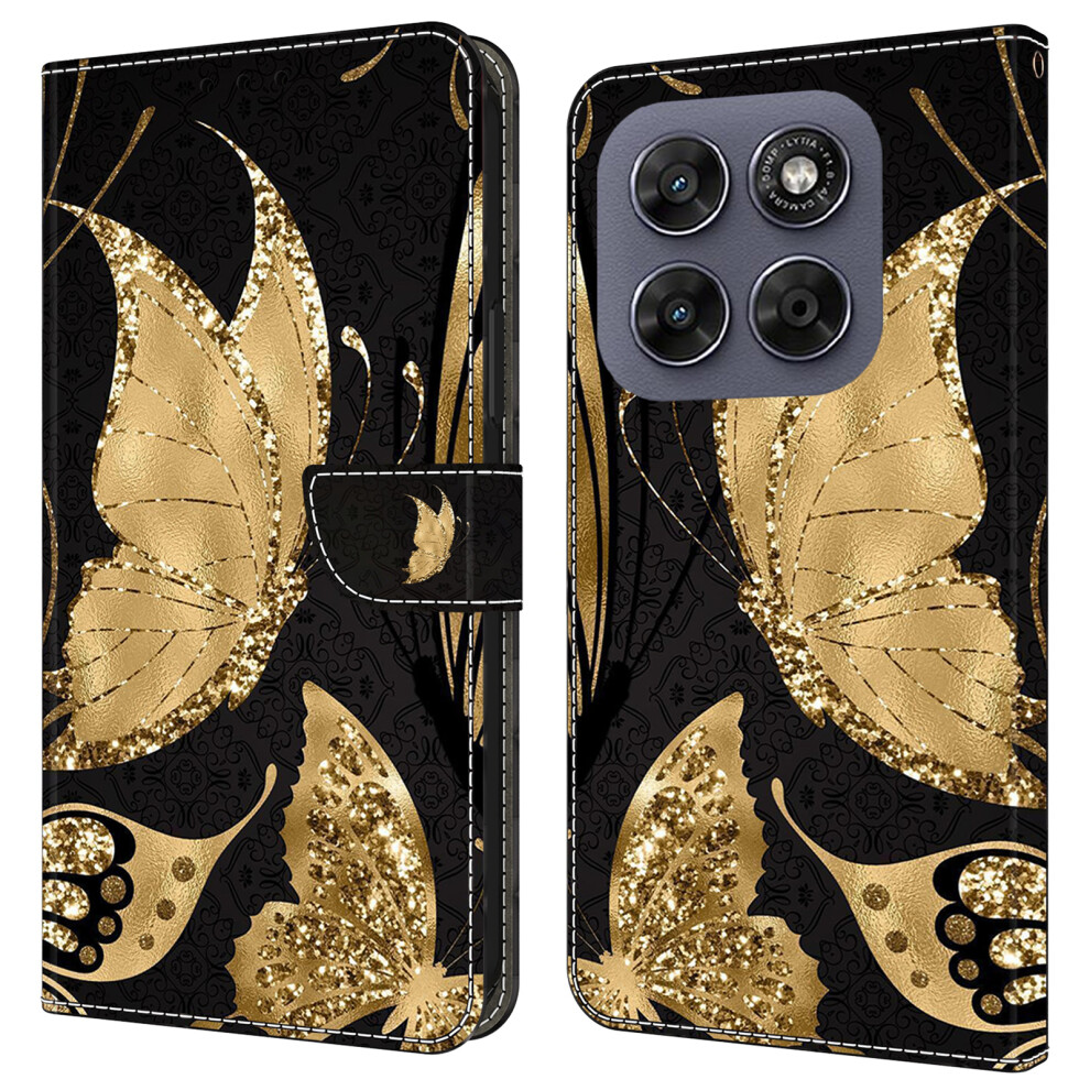 ( Butterfly) Wallet Case For Motorola Moto G57 5G Magnetic Clasp 3D Pattern Leather Phone Cover Golden 6914294808621