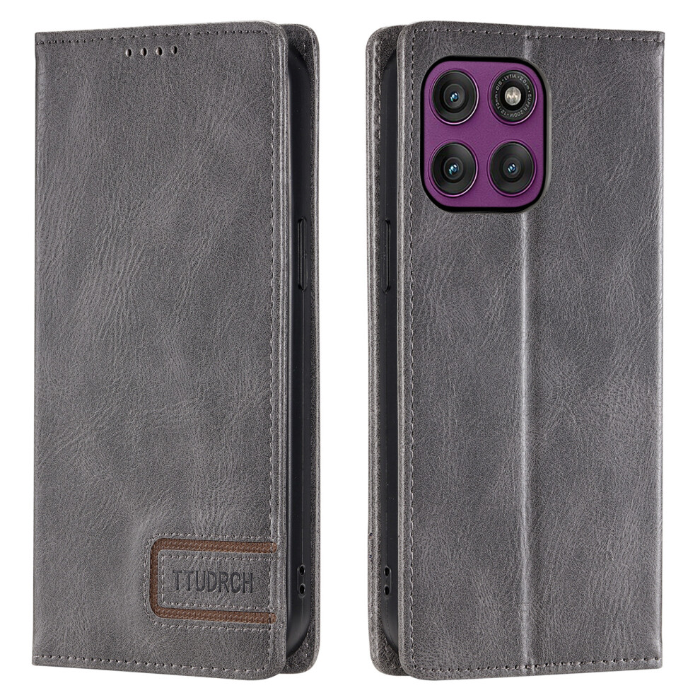 (Grey) Ttudrch Style 007 Leather Case For Motorola Edge 70 Fusion+ 5G / Edge 70 Fusion 5G Rfid Blocking Wallet Stand Phone Cove Grey 6914296225792