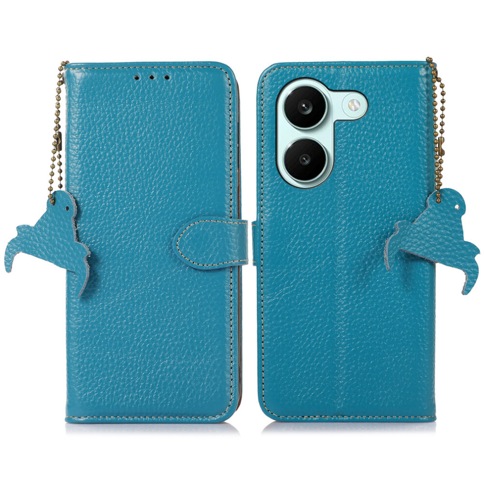 (Blue) For Xiaomi Redmi Turbo 5 5G Case Rfid Blocking Genuine Cow Leather Phone Cover Litchi Texture Blue 6914296839814