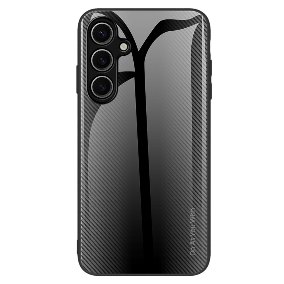 (Black) For Samsung Galaxy A37 5G Case Carbon Fiber Texture Tempered Glass+Tpu Phone Cover Black 6914298411575