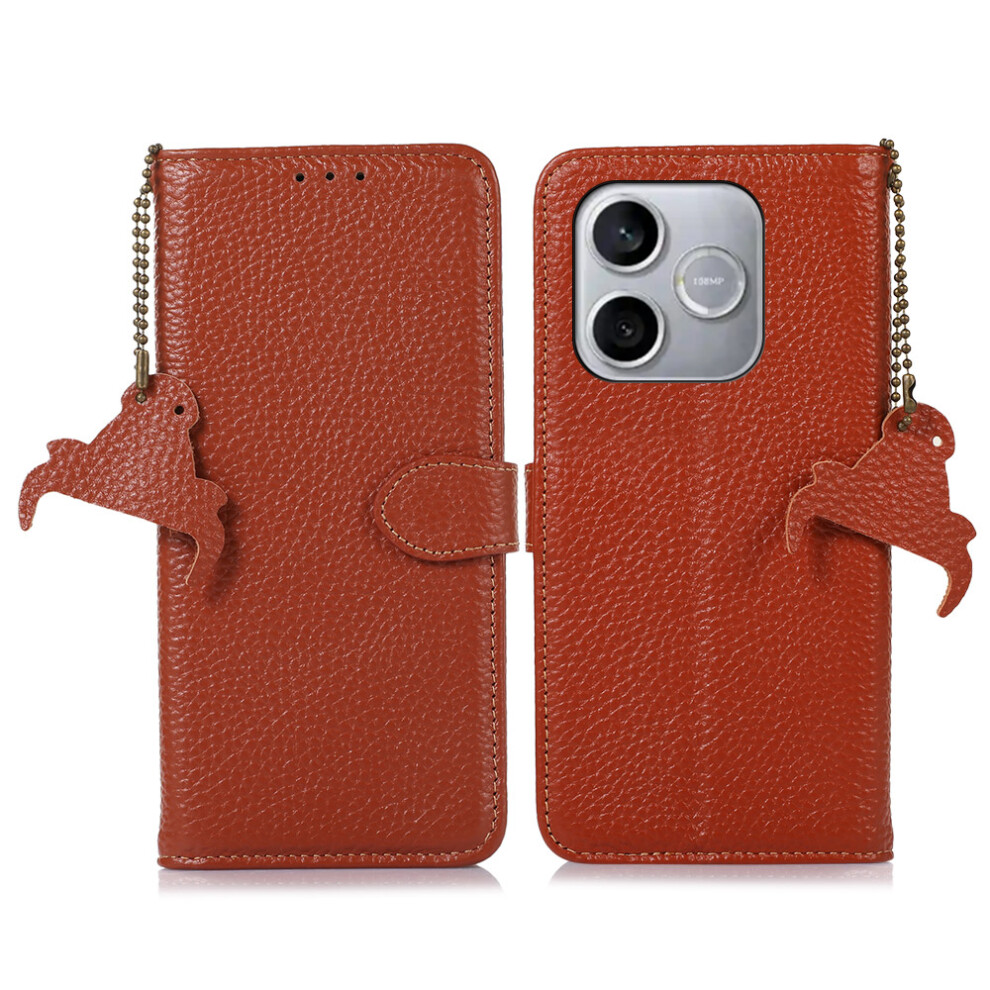 (Brown) For Honor 600 Lite 5G Case Rfid Blocking Genuine Cow Leather Phone Cover Litchi Texture Brown 6914298476024