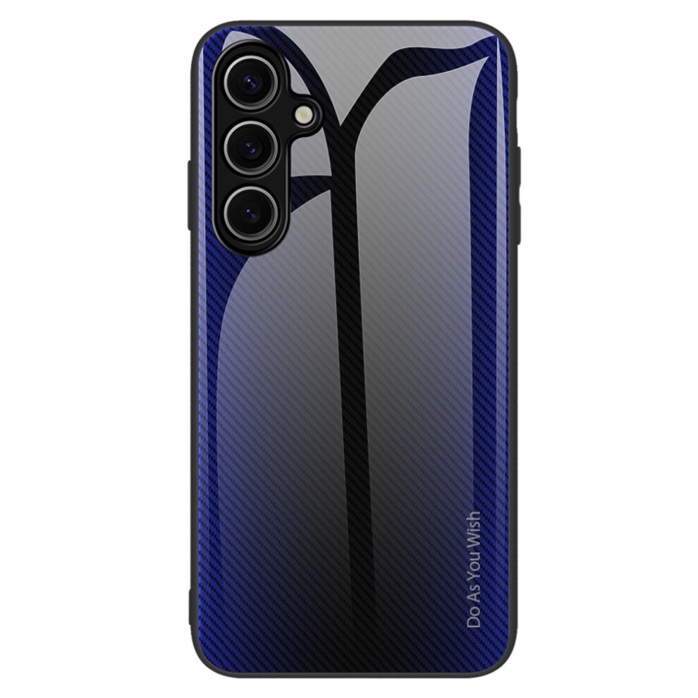 (Dark ) For Samsung Galaxy A37 5G Case Carbon Fiber Texture Tempered Glass+Tpu Phone Cover Blue 6914292424366