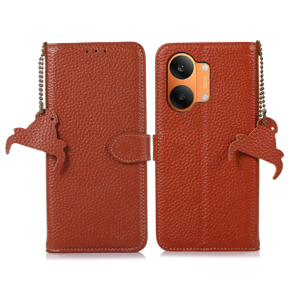 (Brown) For Xiaomi Redmi Turbo 5 Max 5G 5G Case Rfid Blocking Genuine Cow Leather Phone Cover Litchi Texture Brown 6914297187495