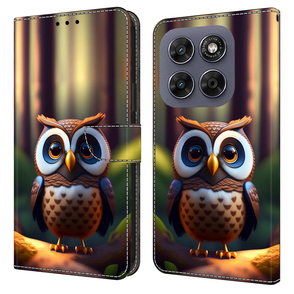 ( Little Owl) Leather Case For Motorola Moto G67 5G / G77 5G Pattern Printing Stand Flip Phone Cover Brown 6914290491421