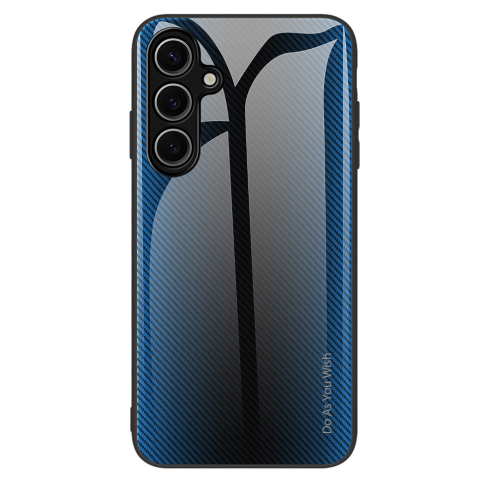 (Blue) For Samsung Galaxy A37 5G Case Carbon Fiber Texture Tempered Glass+Tpu Phone Cover Blue 6914299300304