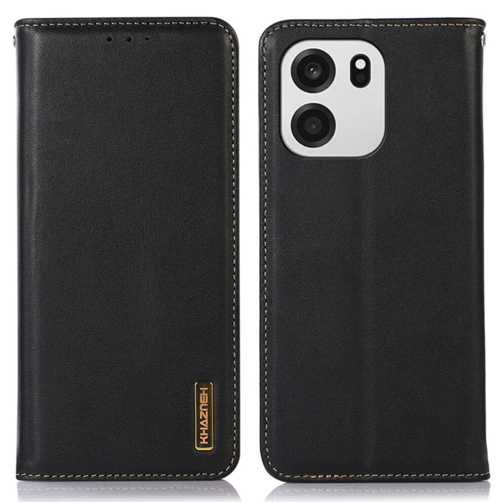(Black) Khazneh For Oneplus Turbo 6V 5G / Turbo 6 5G Case Wallet Genuine Cow Leather Phone Cover Nappa Texture Black 6914295019965